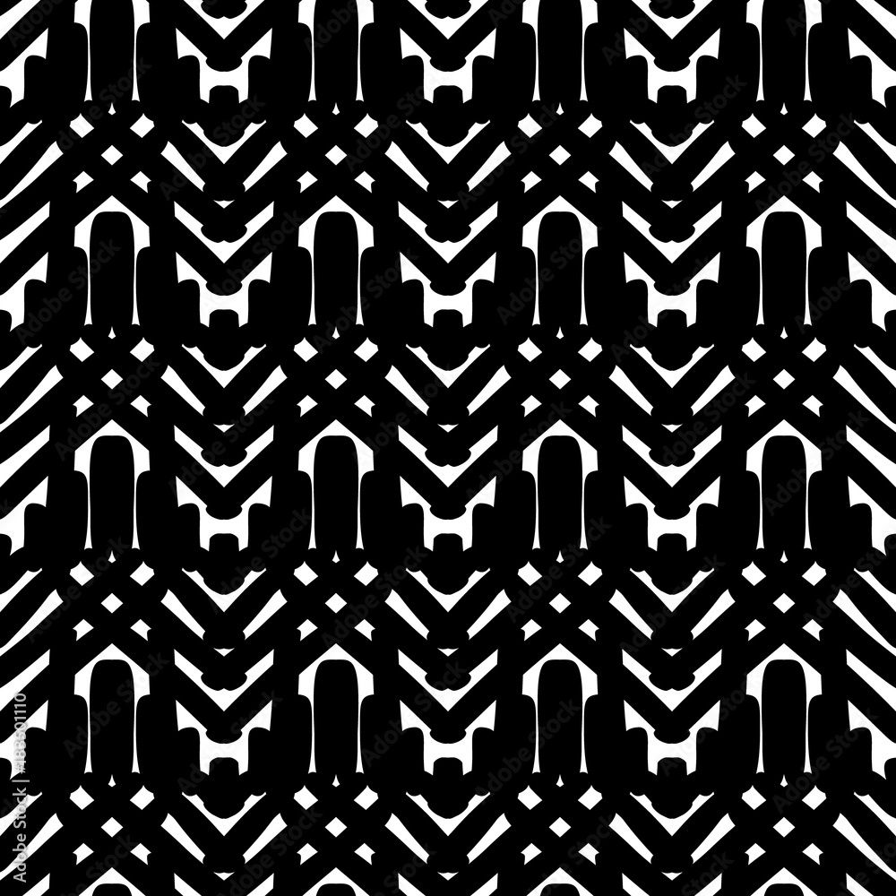 Obraz premium Black and White Seamless Ethnic Pattern. Vintage, Grunge, Abstract Tribal Background for Textile Design, Wallpaper, Surface Textures, Wrapping Paper