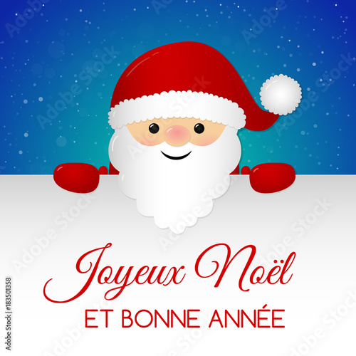 Joyeux Noel - Merry Christmas in French. Concept of Christmas card with decoration. Vector. © Karolina Madej