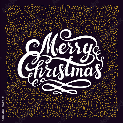 Christmas design with Calligraphic Merry Christmas Inscription and gold foil ...