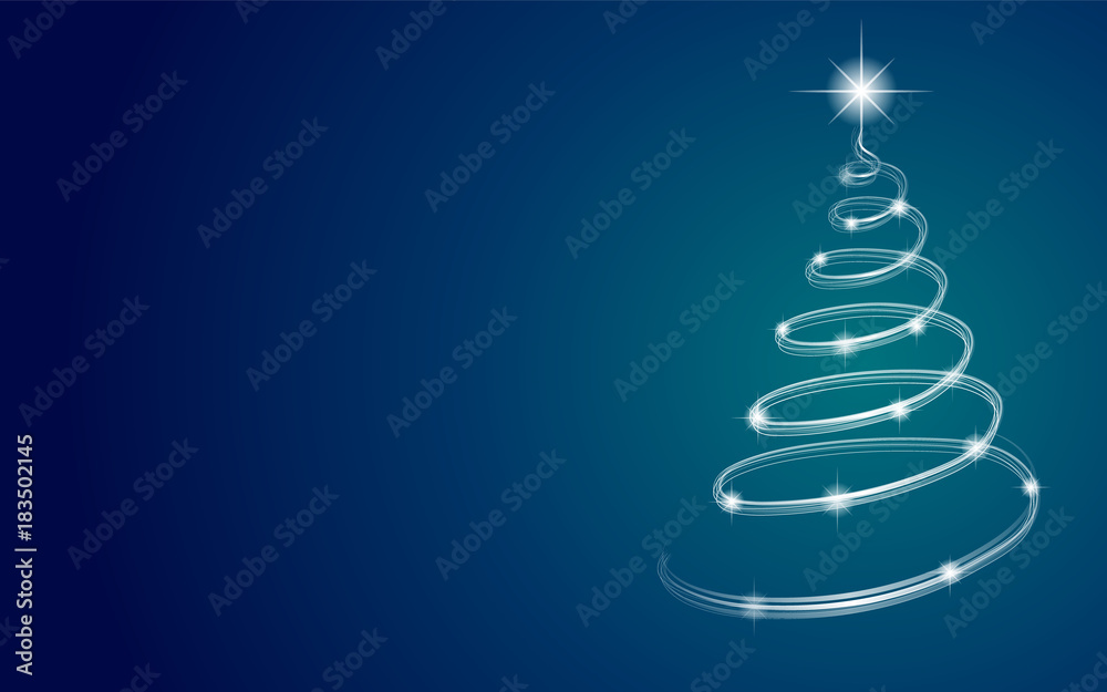 Silver Christmas tree on blue background with copyspace. Vector. Silver Christmas tree on blue background with copyspace. Vector.