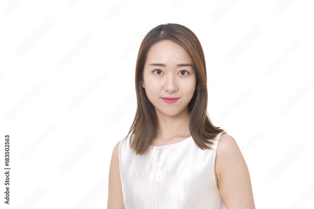One beautiful smiling Asian business woman portrait in studio isolated on white background. One beautiful smiling Asian business woman portrait in studio isolated on white background.