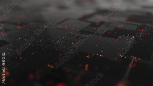 Abstract high tech digital technology background made of particles and metallic plates. 