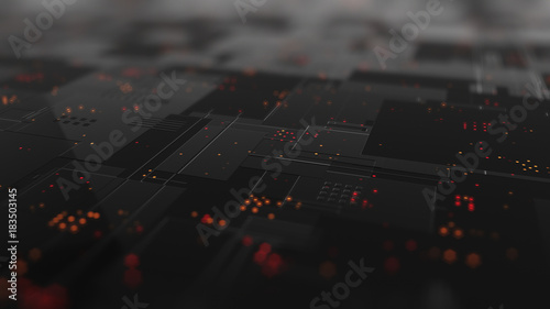Abstract high tech digital technology background made of particles and metallic plates. 