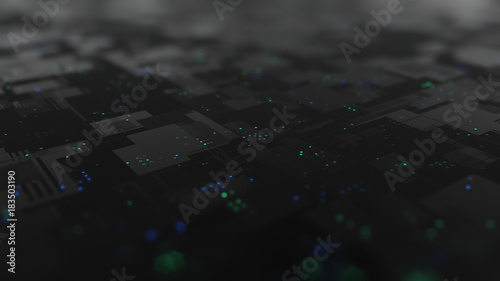 Abstract high tech digital technology background made of particles and metallic plates. 