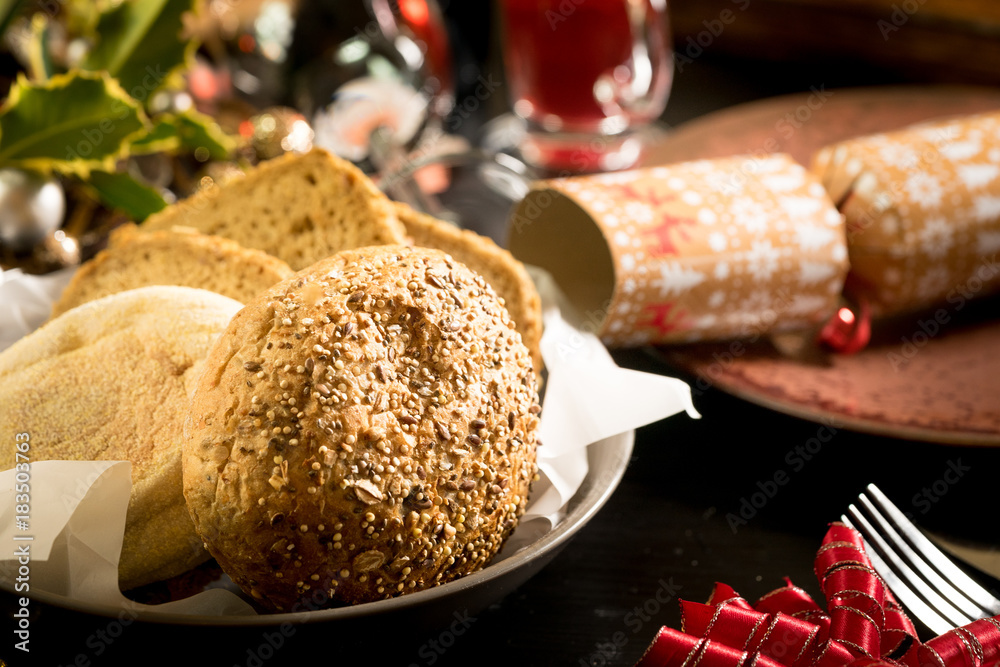 christmas festive table food drink decorated for sharing candle punch hot