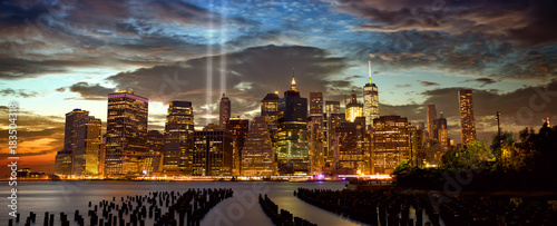 New York City Manhattan skyline panorama with Tribute in Light