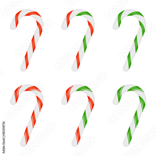 Vector illustration of Christmas candy cane isolated on white background. Xmas sweets set in flat style.