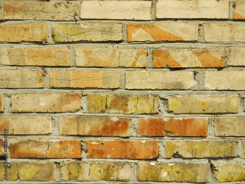 Old red brick wall background texture close up