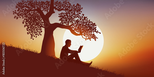 livre - lire - lecture - littérature - librairie - détente - campagne - arbre - coucher de soleil - loisir - nature