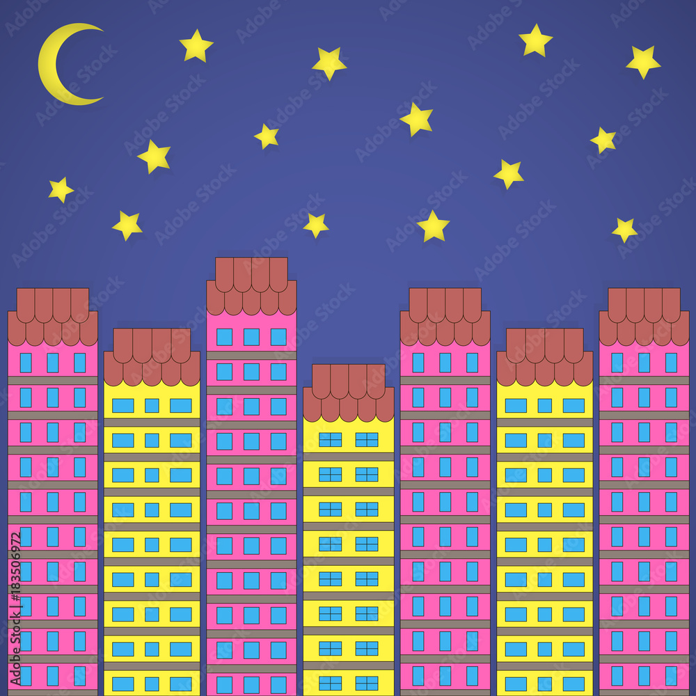 Night city. Design vector illustration.