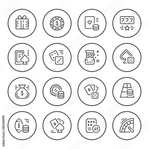 Set round line icons of gambling