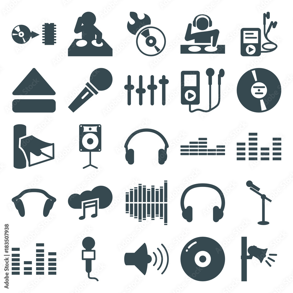 Obraz premium Set of 25 audio filled icons