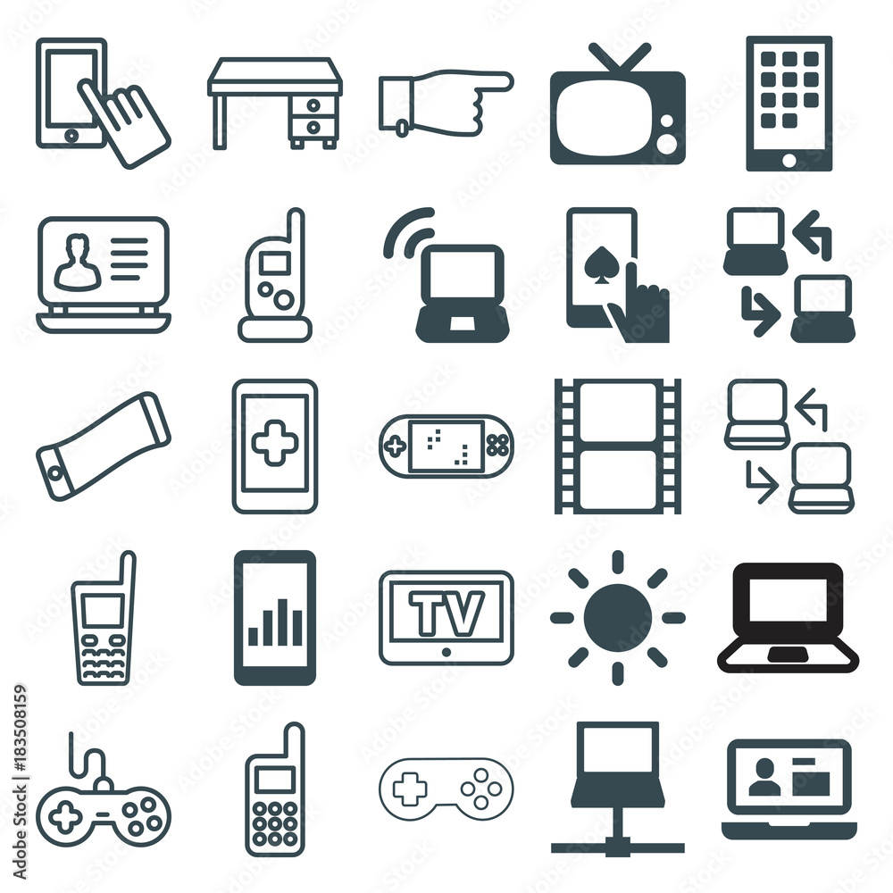 Set of 25 screen filled and outline icons Set of 25 screen filled and outline icons