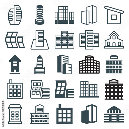 Set of 25 skyscraper filled and outline icons