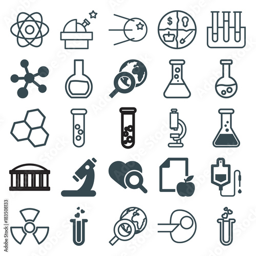 Set of 25 research filled and outline icons