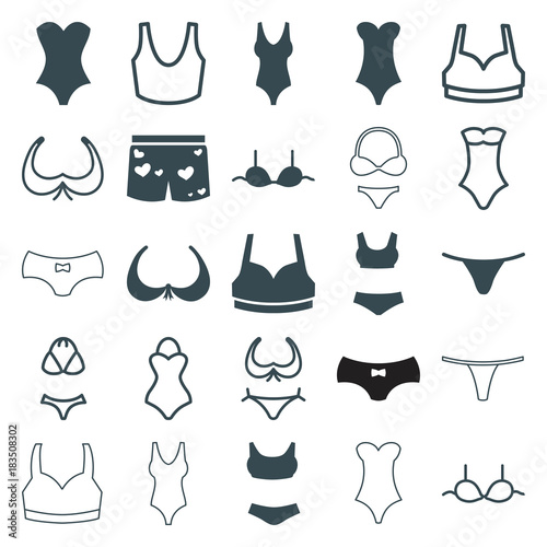 Set of 25 lingerie filled and outline icons