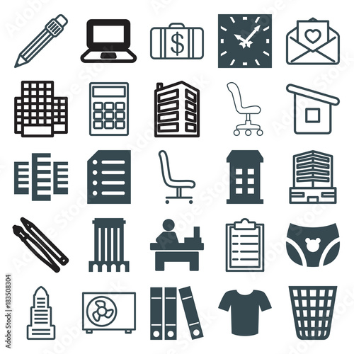 Set of 25 office filled and outline icons
