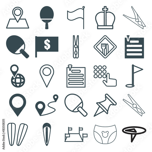 Set of 25 pin filled and outline icons