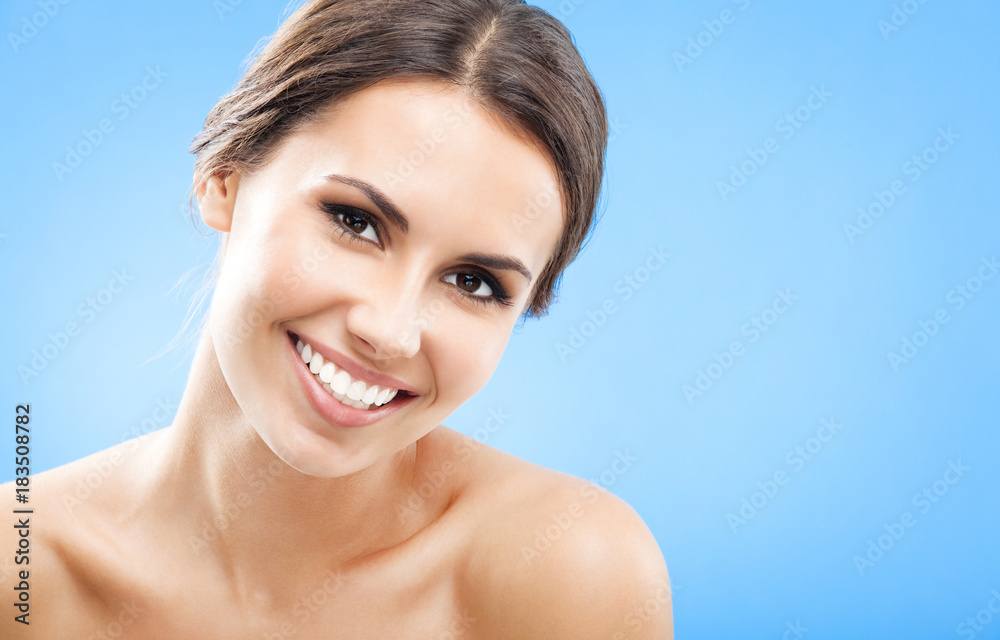 Portrait of beautiful woman, on blue Portrait of beautiful woman, on blue