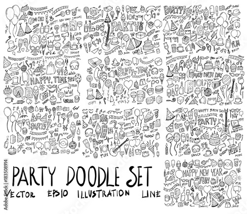 Set of Party illustration Hand drawn doodle Sketch line vector eps10