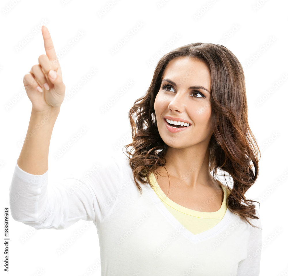 Beautiful young woman showing blank signboard