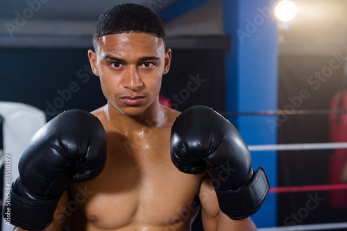 Portrait of male boxer wearing black gloves © WavebreakMediaMicro