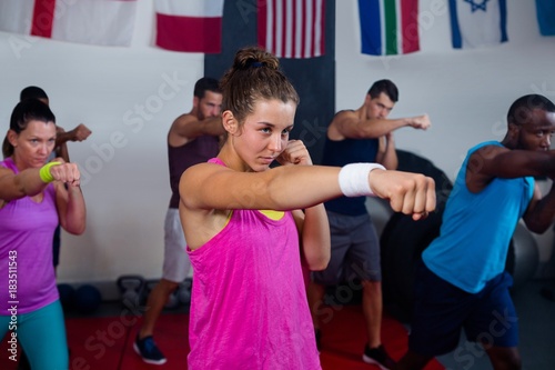 Young athletes practicing boxing