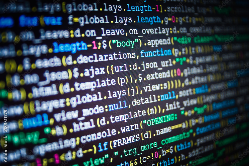 Abstract screen of software. Webdesigner Workstation. Coding script ...
