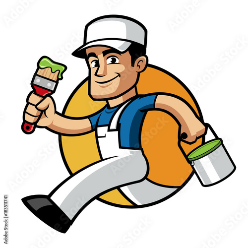 Vector illustration of a professional painter, he has a brush and a bucket of paint