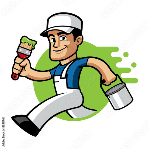 Vector illustration of a professional painter, he has a brush and a bucket of paint