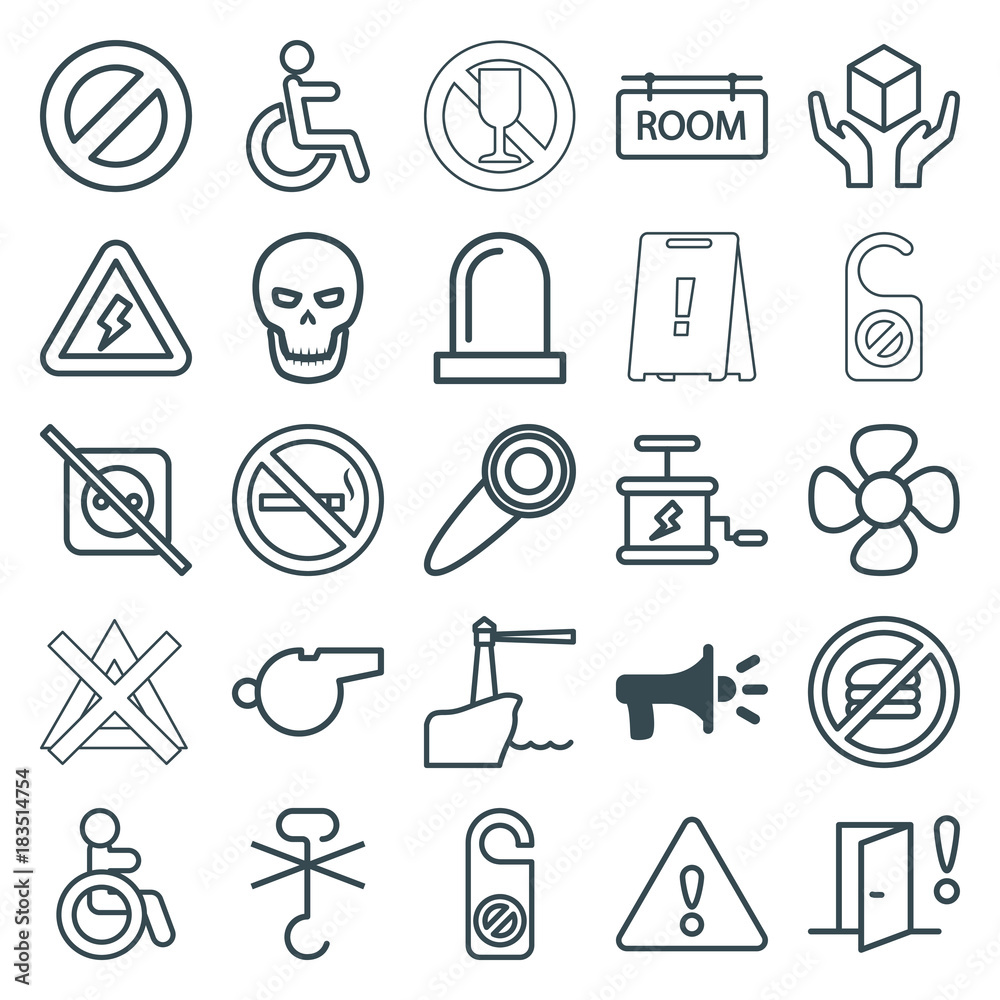 Set of 25 warning outline icons Set of 25 warning outline icons