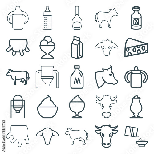 Set of 25 milk outline icons