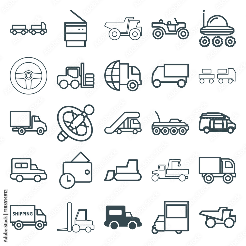 Set of 25 truck outline icons Set of 25 truck outline icons