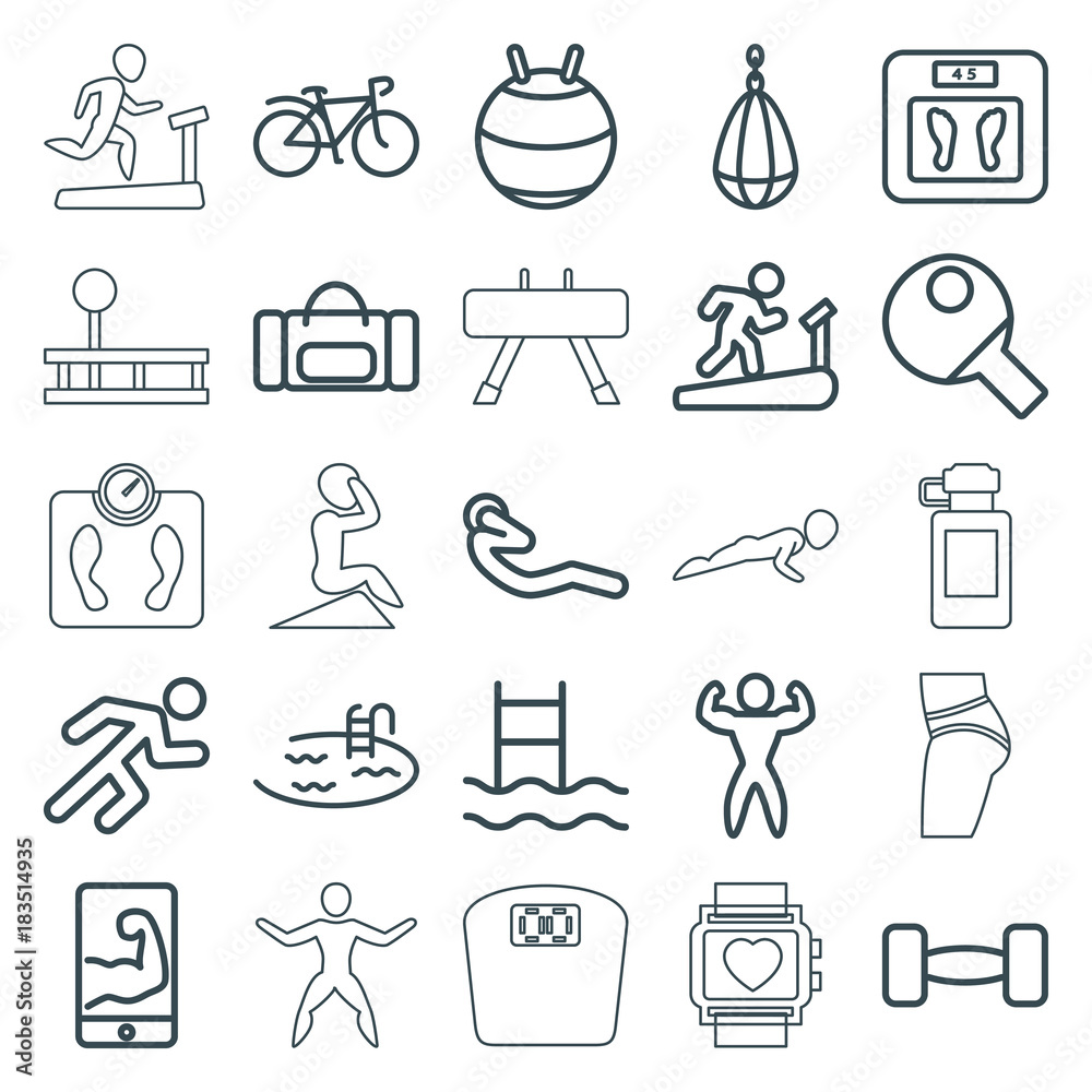 Set of 25 fitness outline icons Set of 25 fitness outline icons