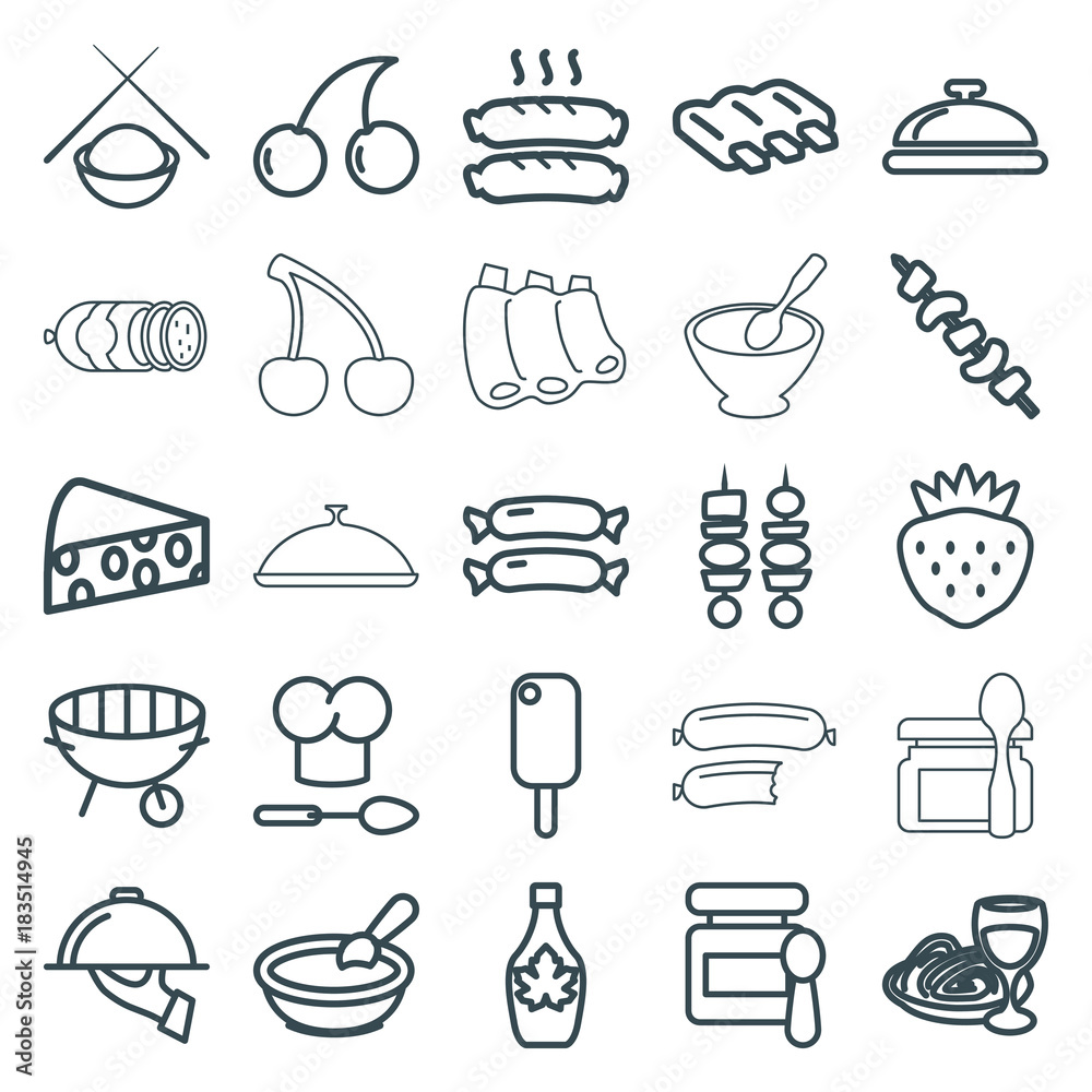 Set of 25 gourmet outline icons