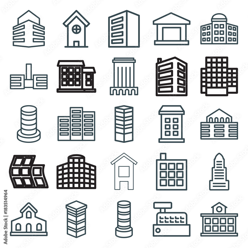 Set of 25 apartment outline icons