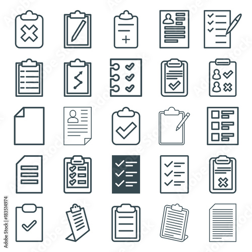 Set of 25 clipboard outline icons