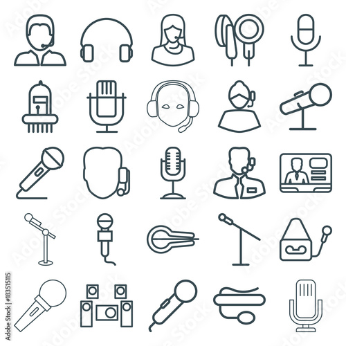 Set of 25 microphone outline icons