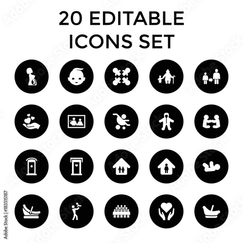 Family icons. set of 20 editable filled family icons