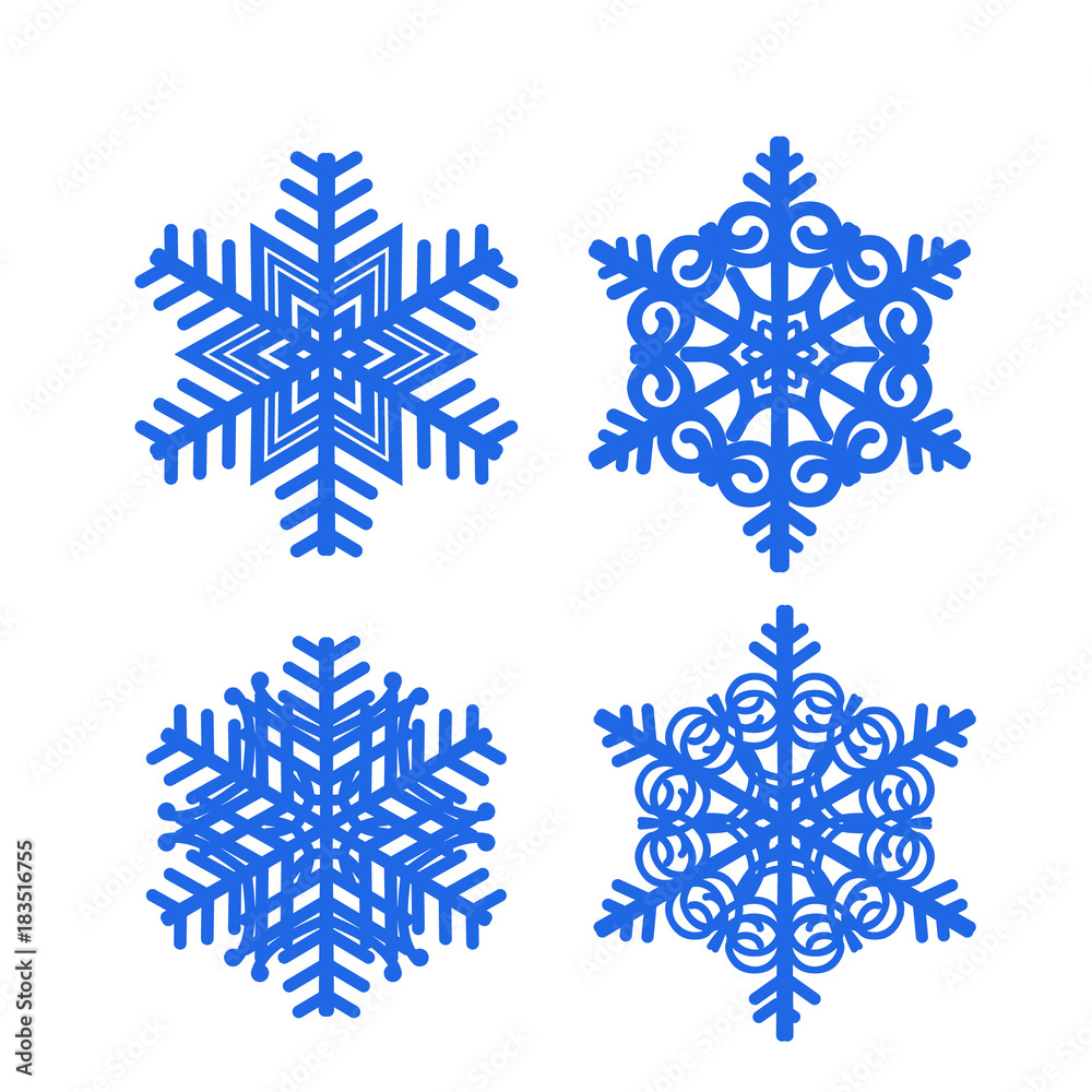 Set with blue snowflakes. Illustration.