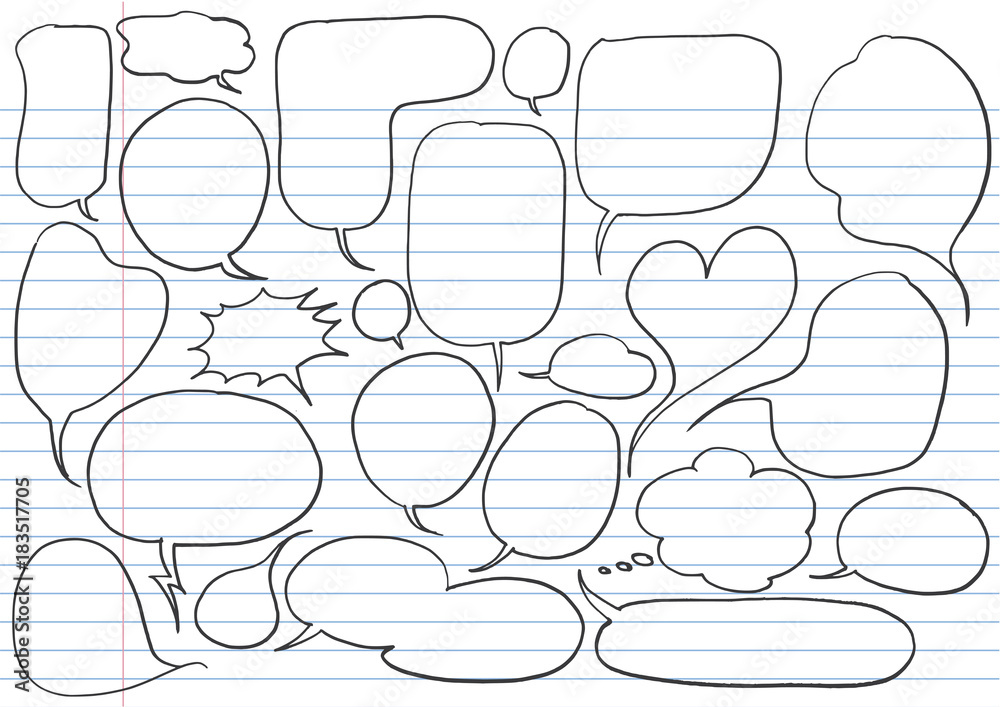 bubble set,comic speech bubbles in doodle style isolated on lined notebook paper bubble set,comic speech bubbles in doodle style isolated on lined notebook paper