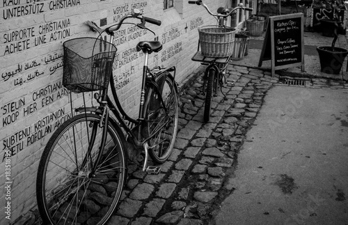 Bike in free town of Christiania Copenhagen Denmark photo