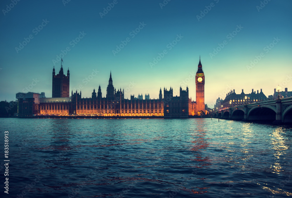 Big Ben and Westminster at sunset, London, UK