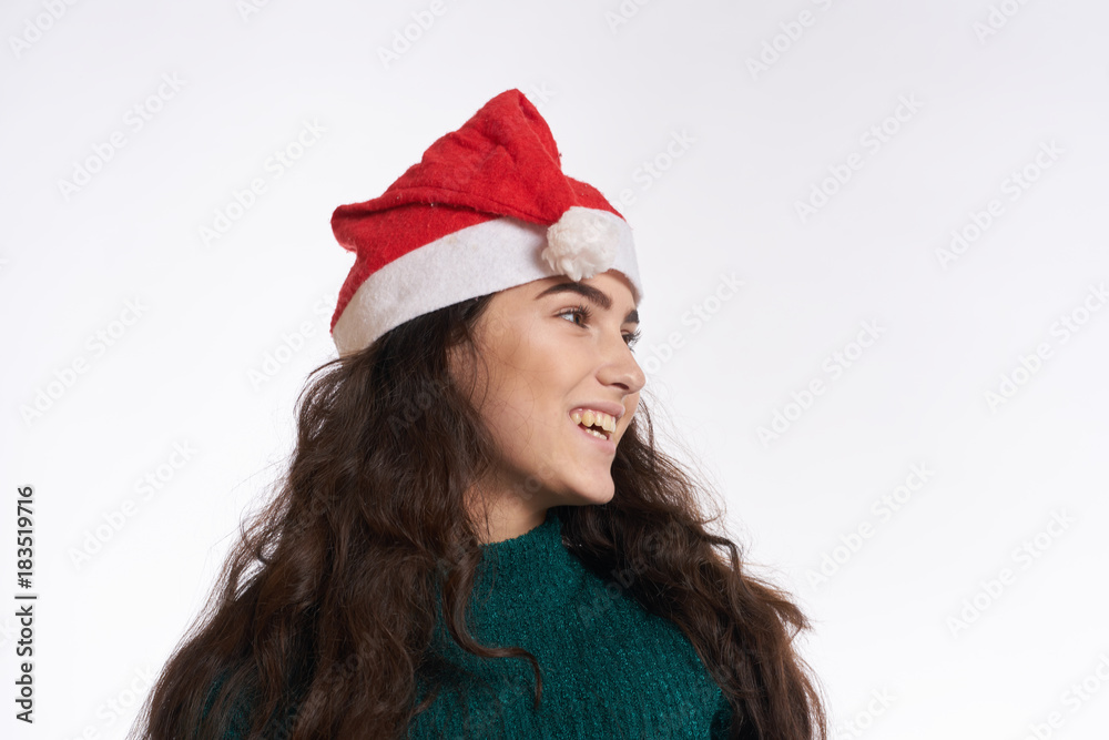 portrait, woman smiling, new year, free space for copy, light background portrait, woman smiling, new year, free space for copy, light background