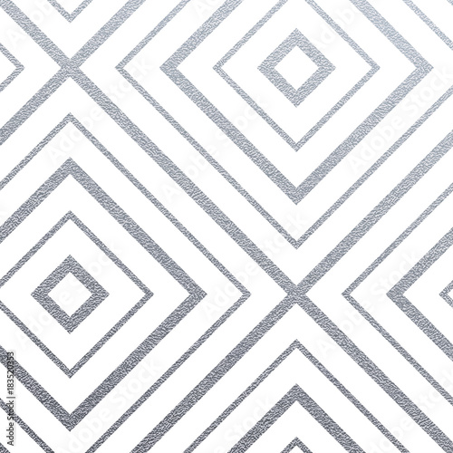 Abstract geometric silver seamless pattern with glitter texture on white background. Vector silver glittering square ornament for seamless tile or modern backdrop fabric swatch design template