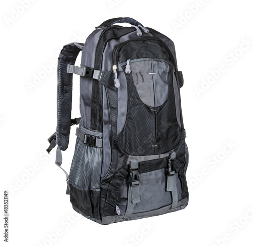 Black and gray backpack isolated on white background.