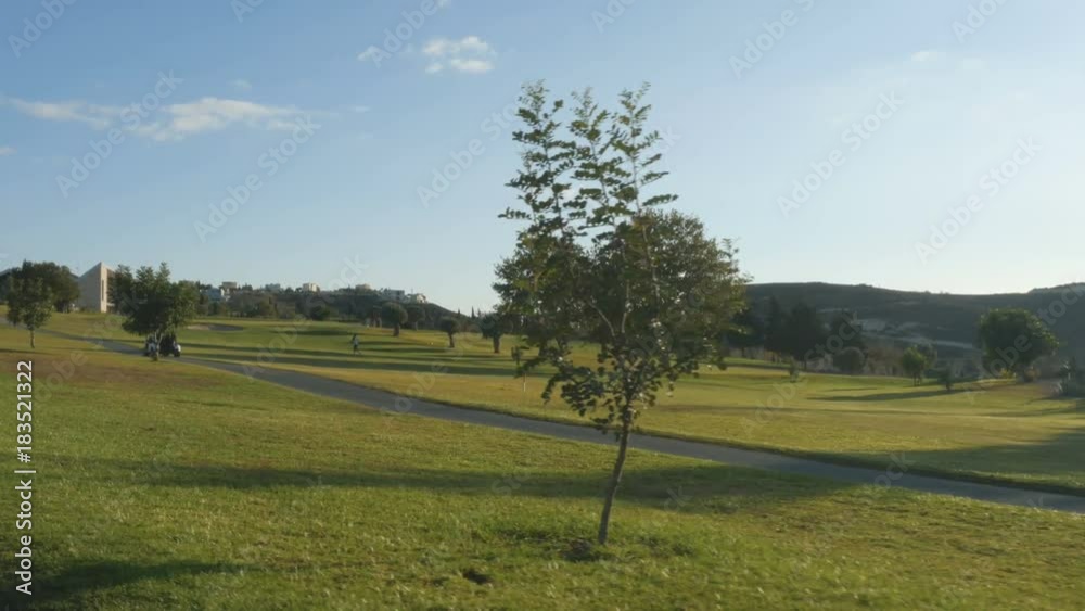 Beautiful view on golf course from driving golf cart Beautiful view on golf course from driving golf cart