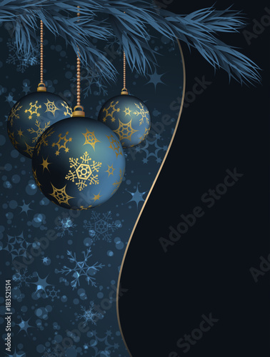 Dark blue  background with Christmas balls.