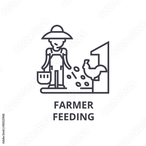 farmer feeding line icon, outline sign, linear symbol, flat vector illustration