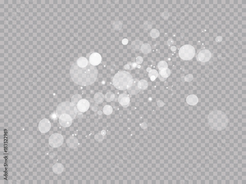 Abstract light shine blur bokeh effect on white transparent background. Vector lens flare spot light sparkles or shiny glittering glow beams for modern trendy Christmas celebration design template
